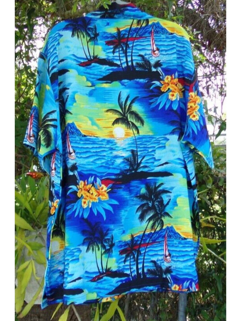 V.H.O Tropical Shirt 4XL Blue Floral Palm Island Print Sailboat Hawaiian style. - Picture 5 of 11